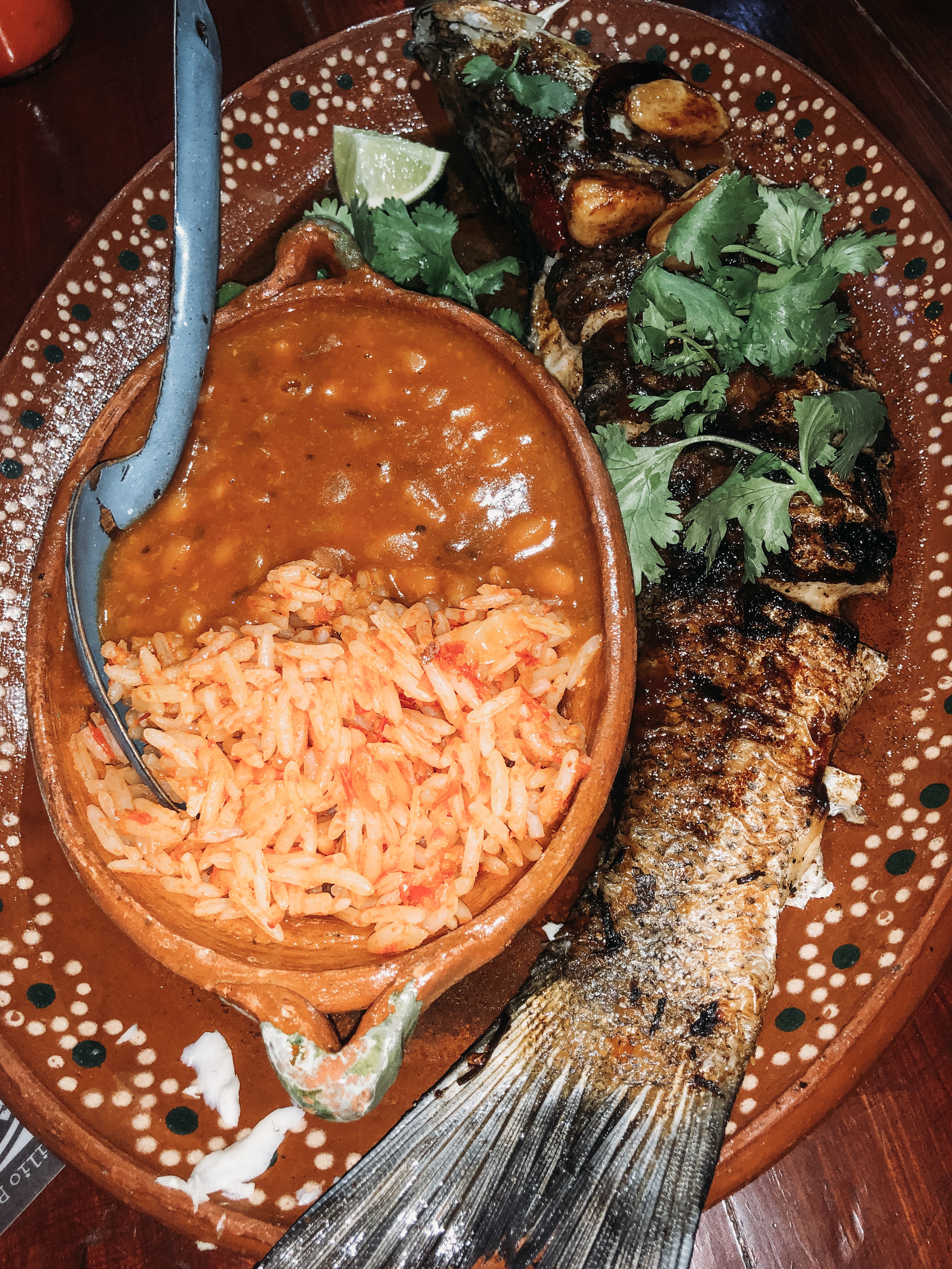 Mexican fish in Puerto Vallarta with rice and beans